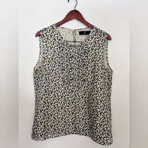 RENA LANGE 100% Silk blouse floral print top white black.